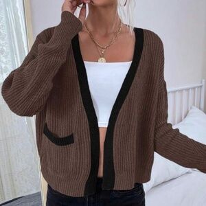 Shein Brown Knit Cardigan with Black Contrast S
